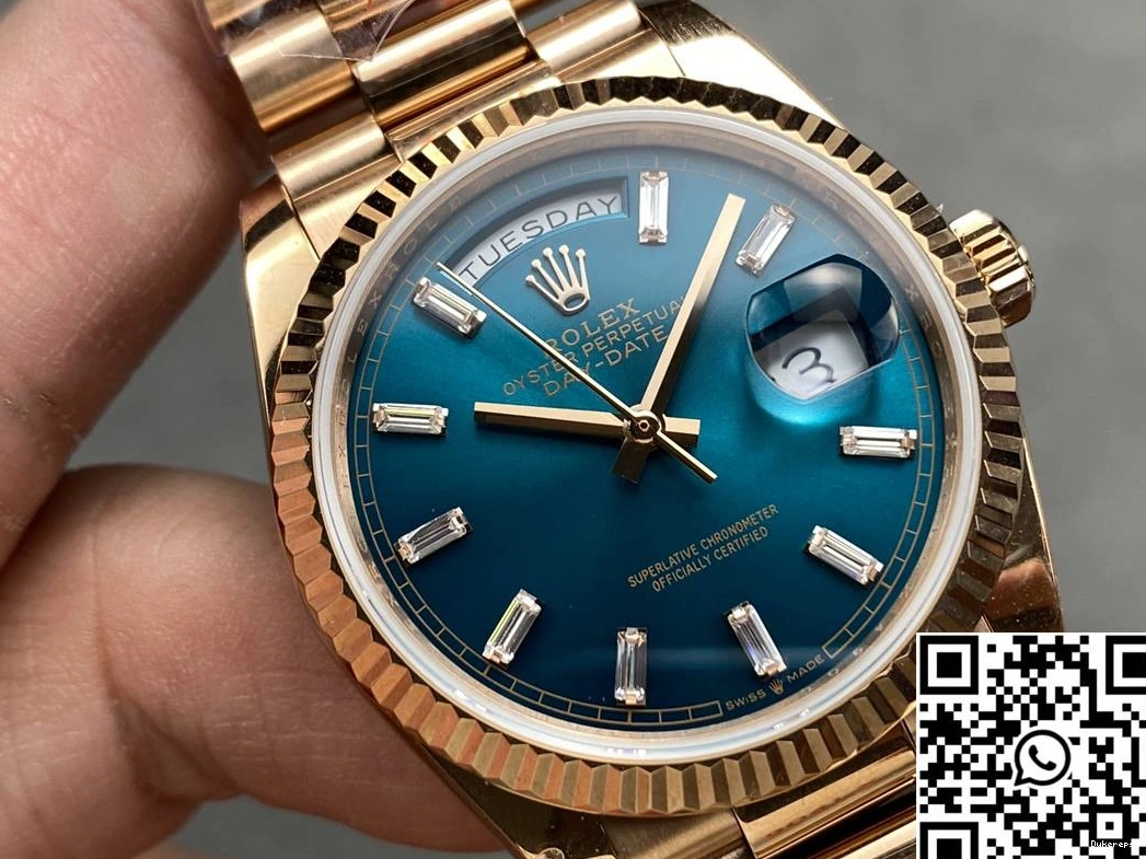 QF Tungsten Gold 36mm M128235-0085 v5 Date Factory Day Dial Steel Rose Blue Rolex 0327